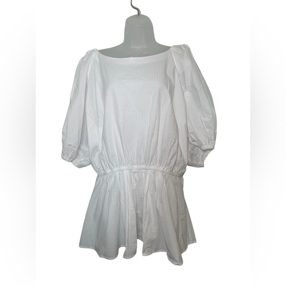 Harshman Barnes White Cotton Peplum Blouse Plus Size 3X NWT Puff Sleeve Top - Picture 2 of 6